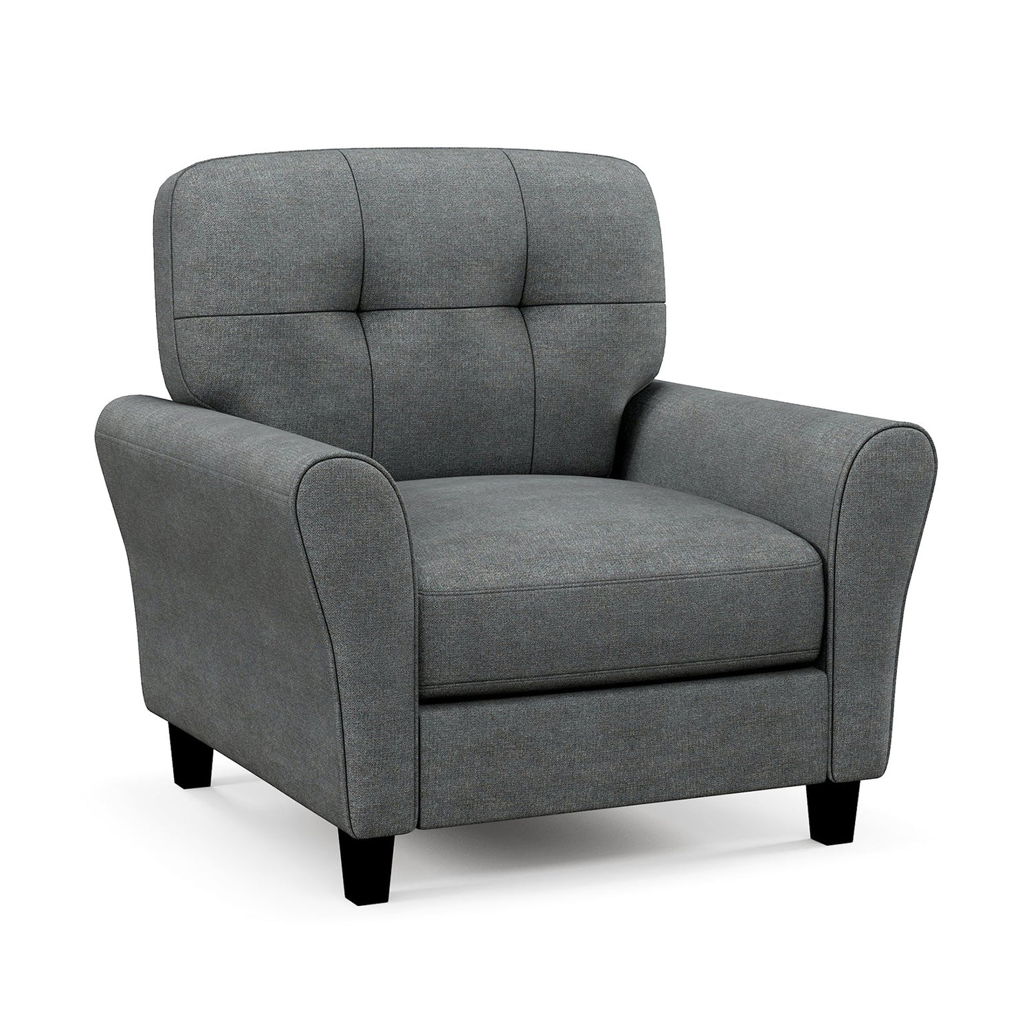 Sillón tapizado moderno con patas de madera de caucho