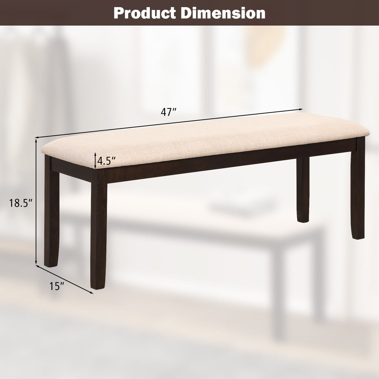 Upholstered Ottoman Bench with Padded Cushion-Beige