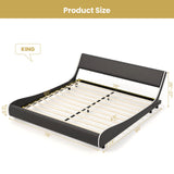 Upholstered Platform Bed Frame Low Profile Faux Leather with Curved Headboard