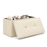 Upholstered Rectangle Footstool with PVC Leather Surface and Storage Function