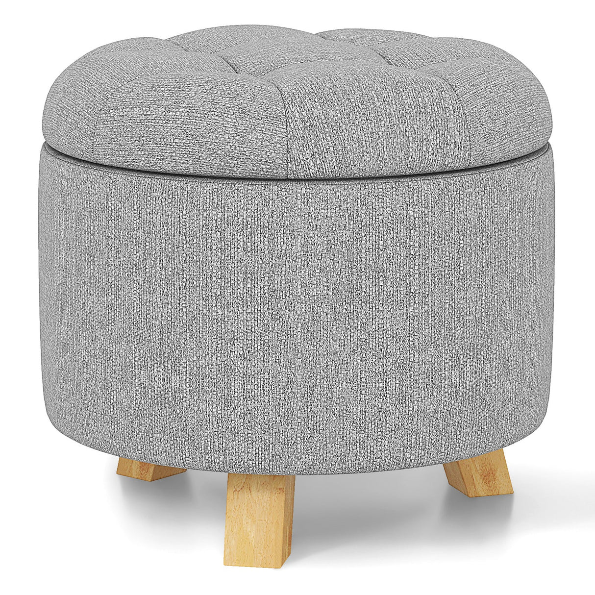 Otomana redonda tapizada con patas sólidas de goma - Gris