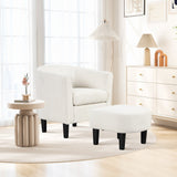 Upholstered Teddy Velvet Club Barrel Chair with Ottoman with Footrest