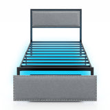 Full/Queen/Twin Size Bed Frame with LED Lights Drawer and Metal Slats