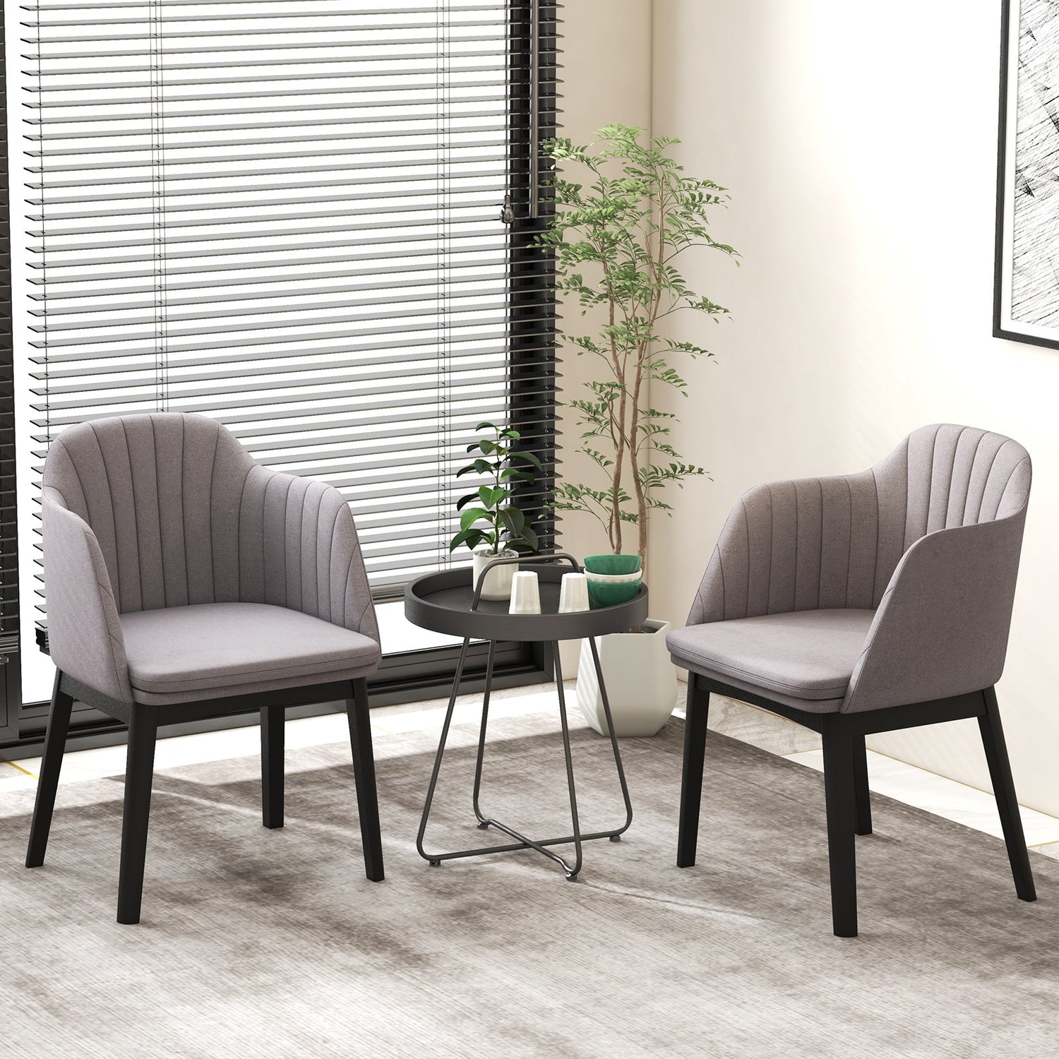 Juego de 2 sillas de comedor modernas de terciopelo tapizado con respaldos curvos - Gris