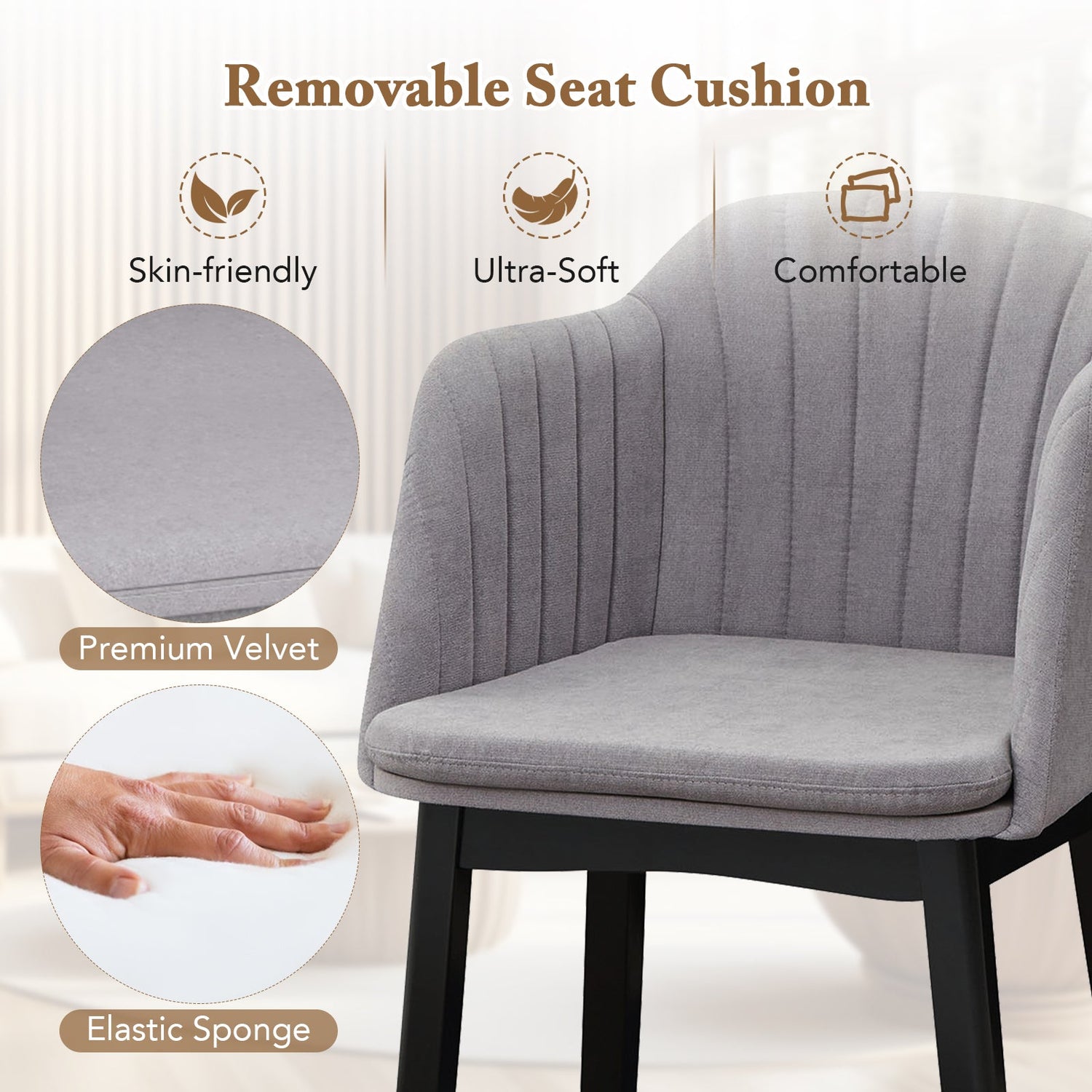 Juego de 2 sillas de comedor modernas de terciopelo tapizado con respaldos curvos - Gris