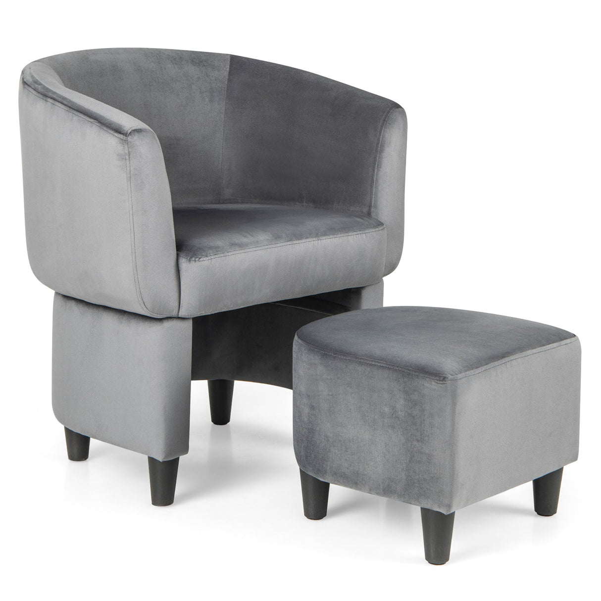 Sillón de terciopelo tapizado con otomana