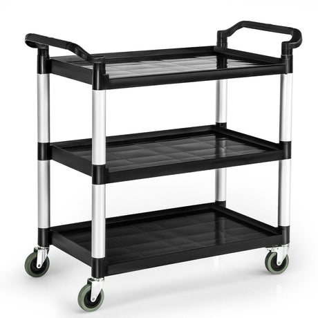 Carrito de servicio multiusos de 3 niveles con ruedas con freno y asas dobles