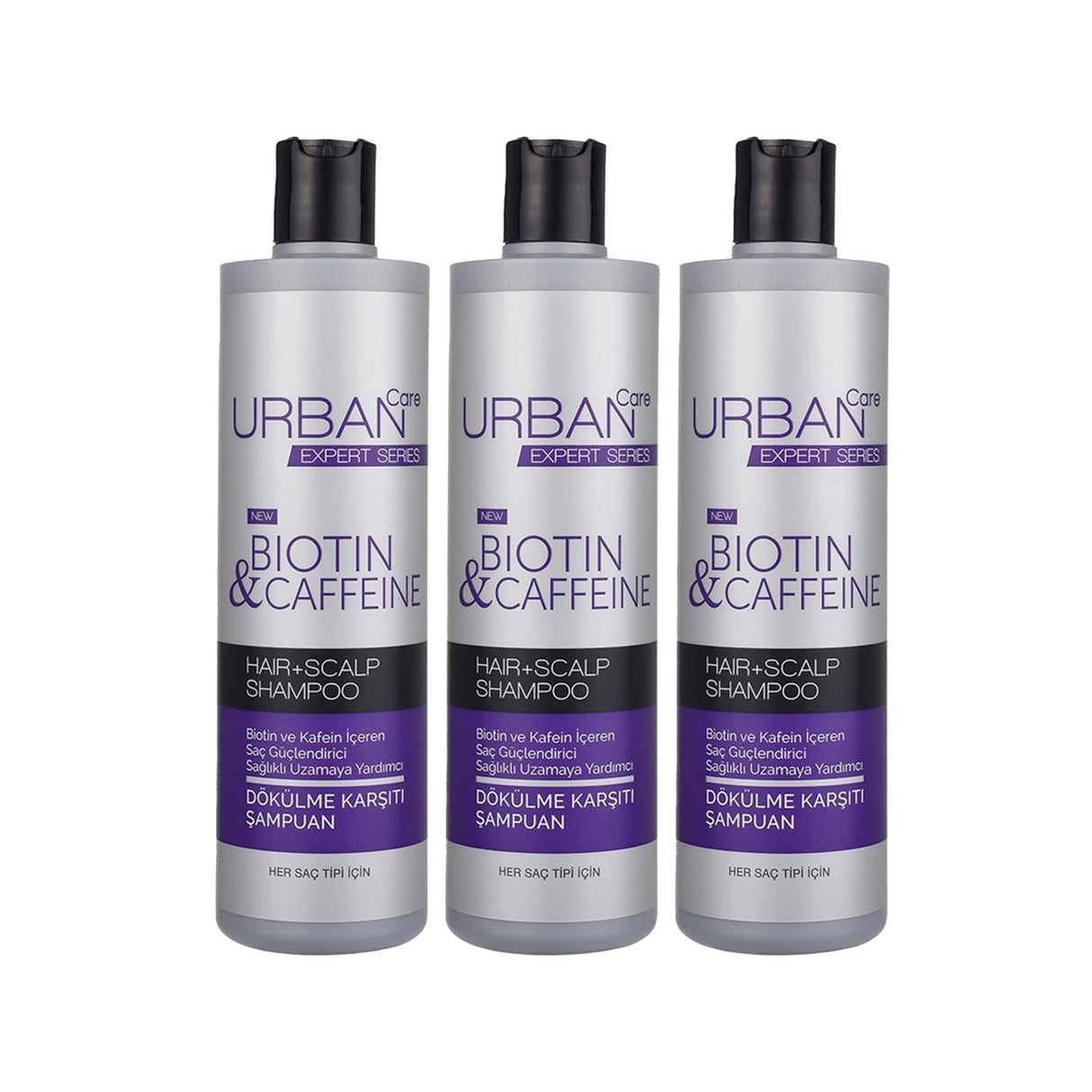 URBAN Care Expert Biotin & Caffeine Anti-Hair Loss Shampoo - 3 Pack of 350ml - Strengthens Hair Follicles & Reduces Shedding