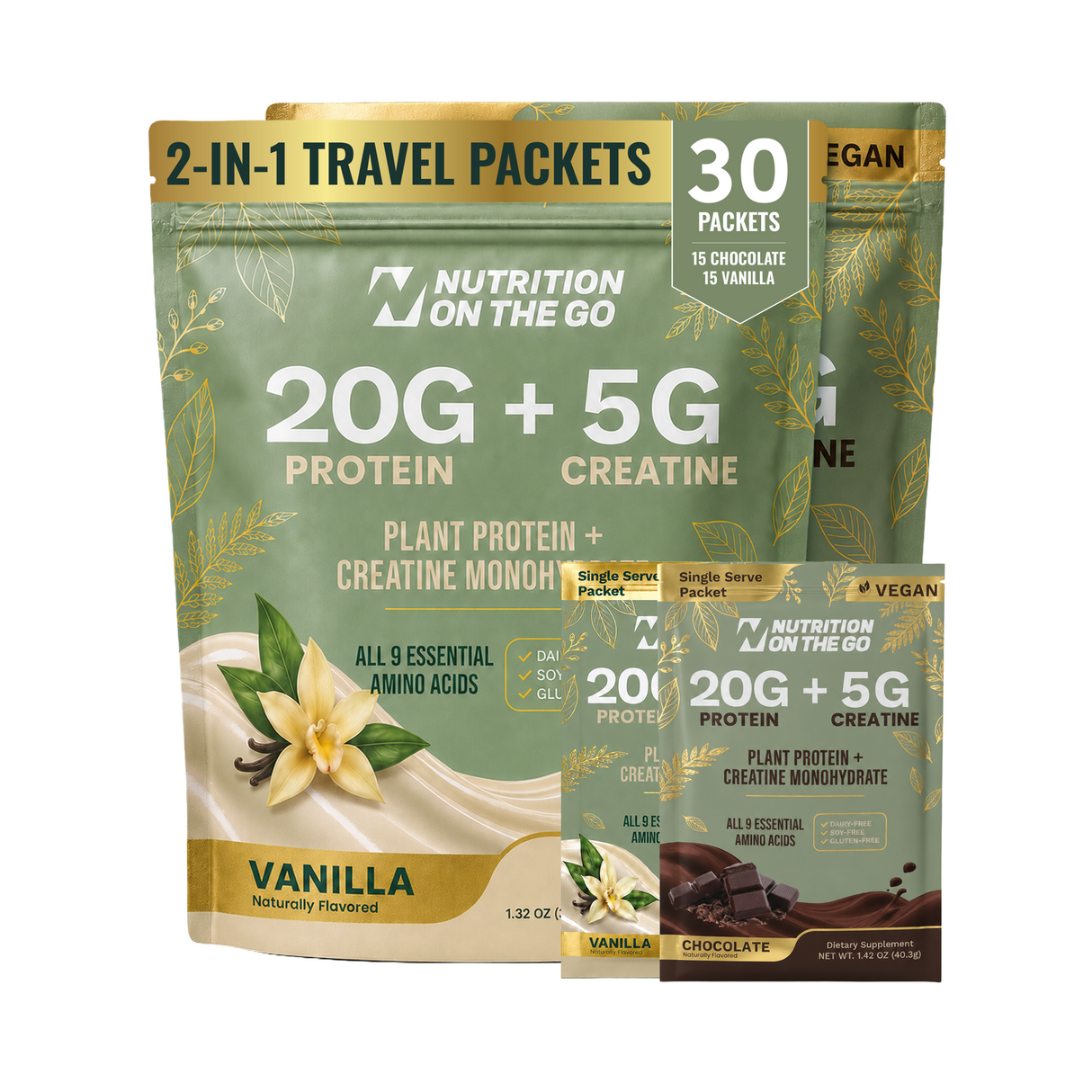 2-in-1 Vegan Protein + Creatine Travel Packets