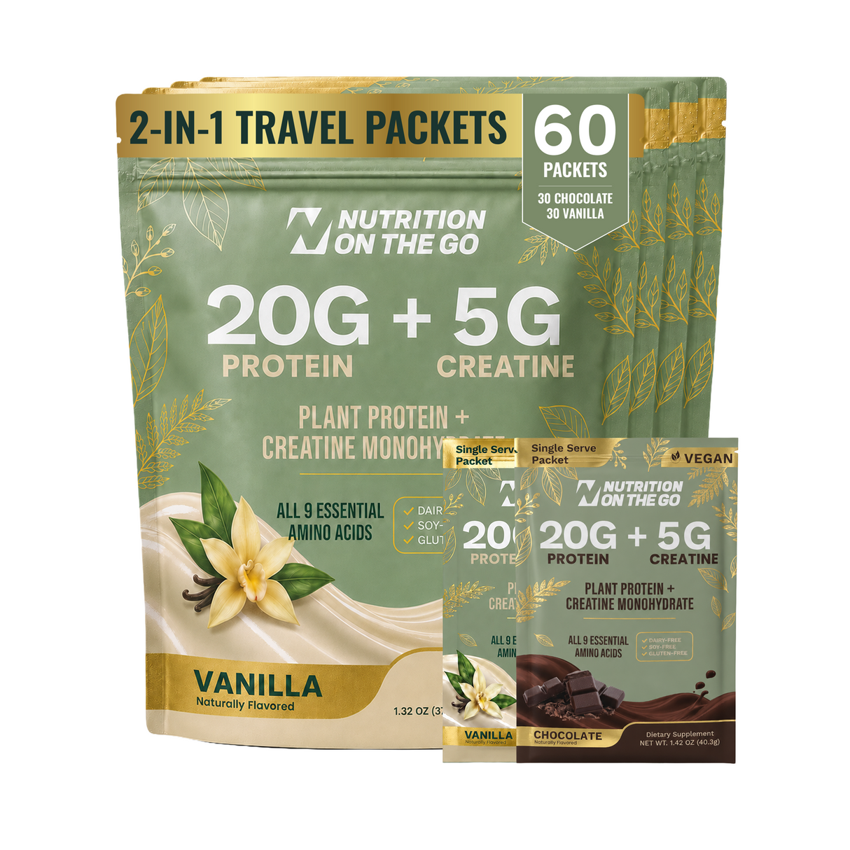 2-in-1 Vegan Protein + Creatine Travel Packets