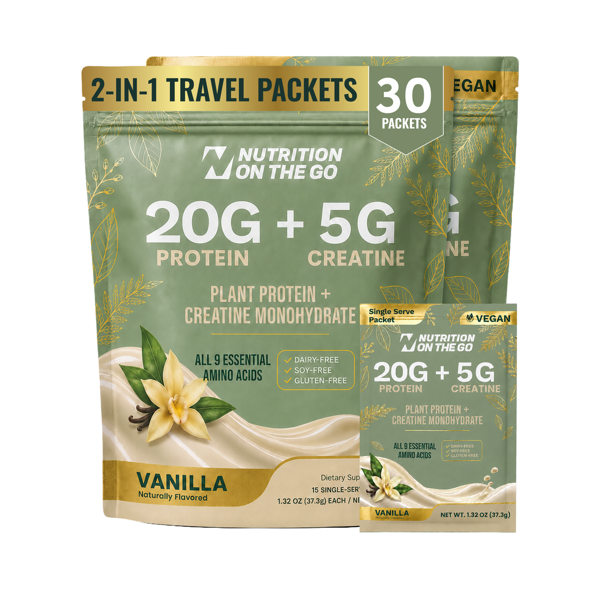 2-in-1 Vegan Protein + Creatine Travel Packets