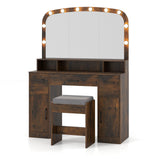 Vanity Desk Makeup Table with Stool 3-Color Lights and Charging Station