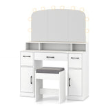 Vanity Desk Makeup Table with Stool 3-Color Lights and Charging Station