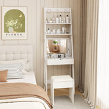 Vanity Desk Set with Flip Top Mirror  Hidden Storage Compartments and Cushioned Stool-White