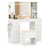 Vanity Desk with Mirror and Lights Makeup Dressing Table Vanity Table and Stool Set-White