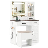 Vanity Desk with Mirror and Lights Farmhouse Makeup Dressing Table-White