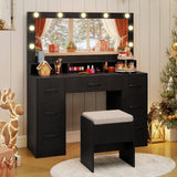 Vanity Desk with Mirror and Lights Makeup Table with Power Outlets