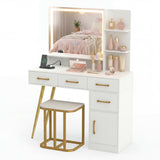 Vanity Set with Mirror and Lights and Table with Adjustable Brightness-White