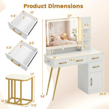Vanity Set with Mirror and Lights and Table with Adjustable Brightness-White