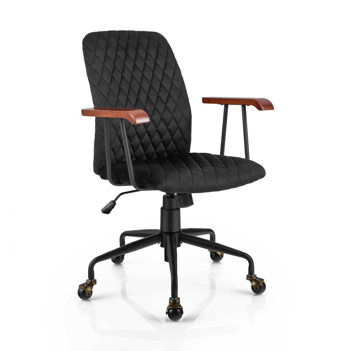 Sillón de oficina de terciopelo con reposabrazos de madera