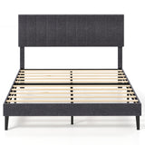 Velvet Upholstered Platform Bed with Height Adjustable Vertical Channel Headboard