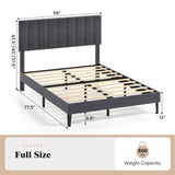 Velvet Upholstered Platform Bed with Height Adjustable Vertical Channel Headboard