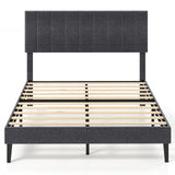 Velvet Upholstered Platform Bed with Height Adjustable Vertical Channel Headboard