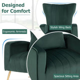 Velvet Upholstered Wingback Chair with Lumbar Pillow and Golden Metal Legs