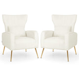 Velvet Upholstered Wingback Chair with Lumbar Pillow and Golden Metal Legs