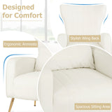 Velvet Upholstered Wingback Chair with Lumbar Pillow and Golden Metal Legs