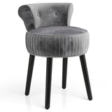 Velvet Vanity Chair with Back Upholstered Vanity Stool with Tufted Low Back and Solid Wood Legs