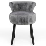 Velvet Vanity Chair with Back Upholstered Vanity Stool with Tufted Low Back and Solid Wood Legs