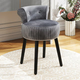 Velvet Vanity Chair with Back Upholstered Vanity Stool with Tufted Low Back and Solid Wood Legs