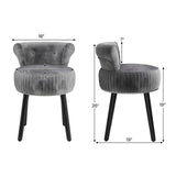 Velvet Vanity Chair with Back Upholstered Vanity Stool with Tufted Low Back and Solid Wood Legs
