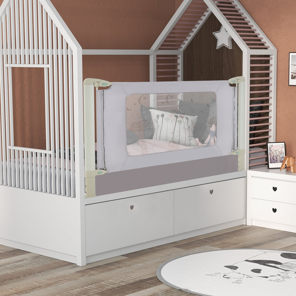Vertical Lifting Bed Rail for Toddlers with Double Lock