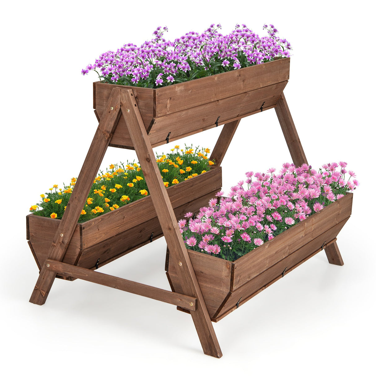 Huerto vertical elevado con 3 jardineras de madera