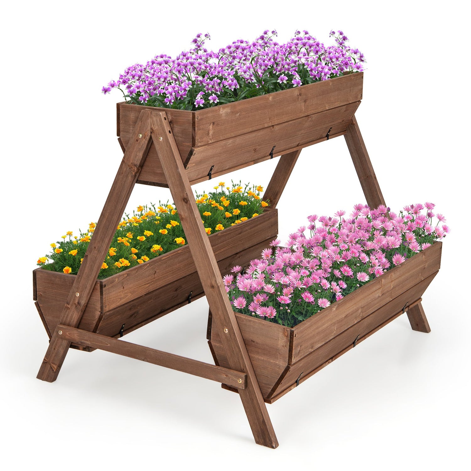 Huerto vertical elevado con 3 jardineras de madera