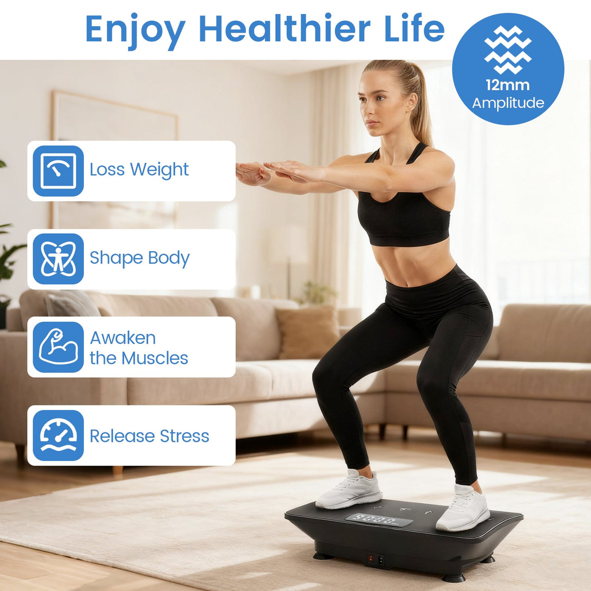 Máquina de ejercicios con plataforma vibratoria y sensor de gravedad para el hogar