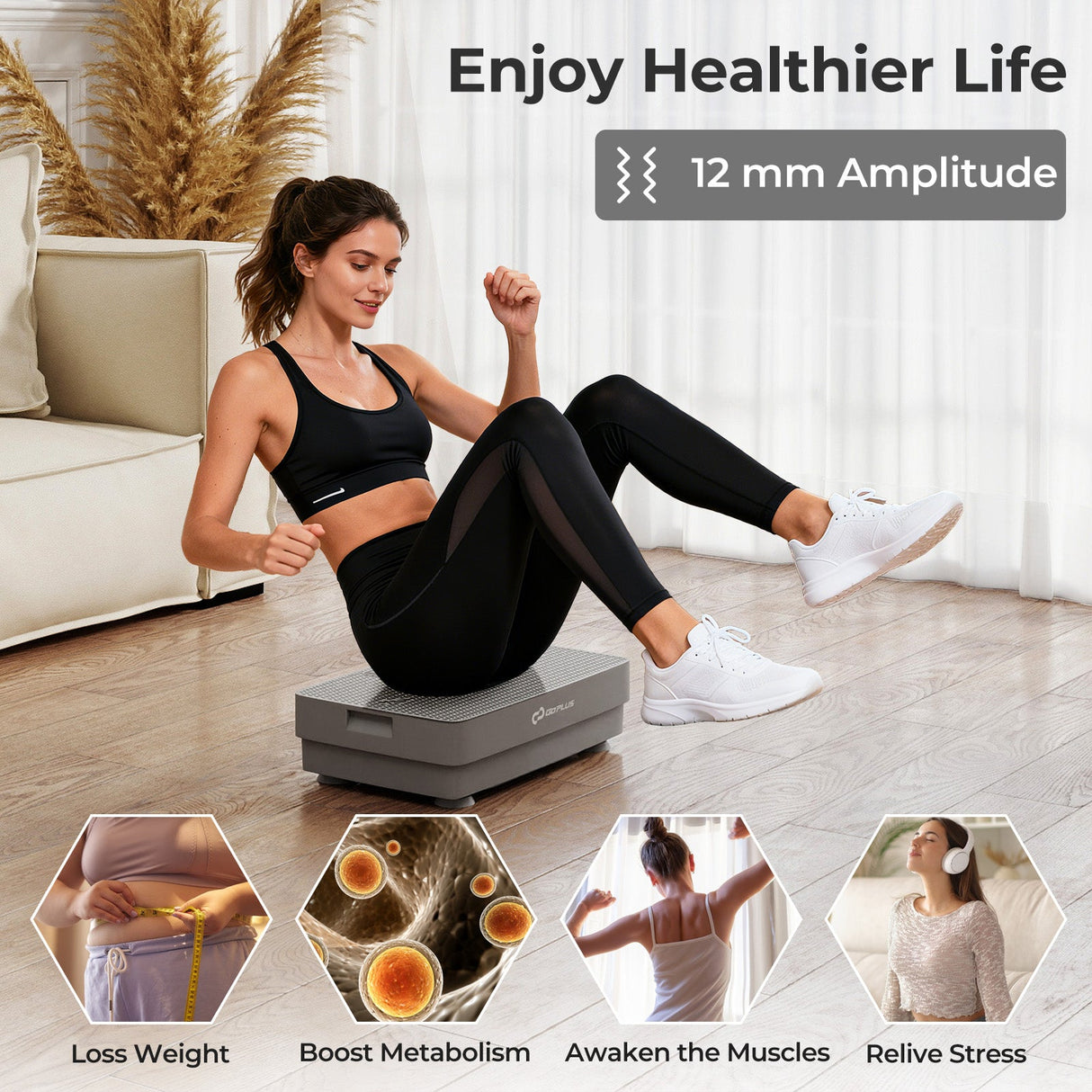 Máquina de ejercicios con plataforma vibratoria, sensor de gravedad y control remoto para gimnasio en casa