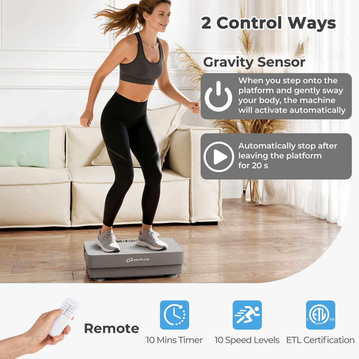Máquina de ejercicios con plataforma vibratoria, sensor de gravedad y control remoto para gimnasio en casa