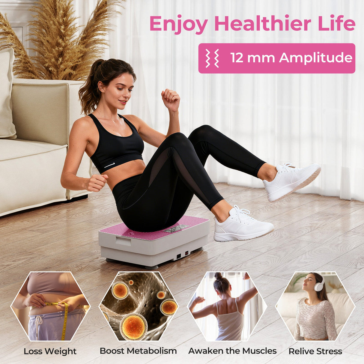 Máquina de ejercicios con plataforma vibratoria, sensor de gravedad y control remoto para gimnasio en casa