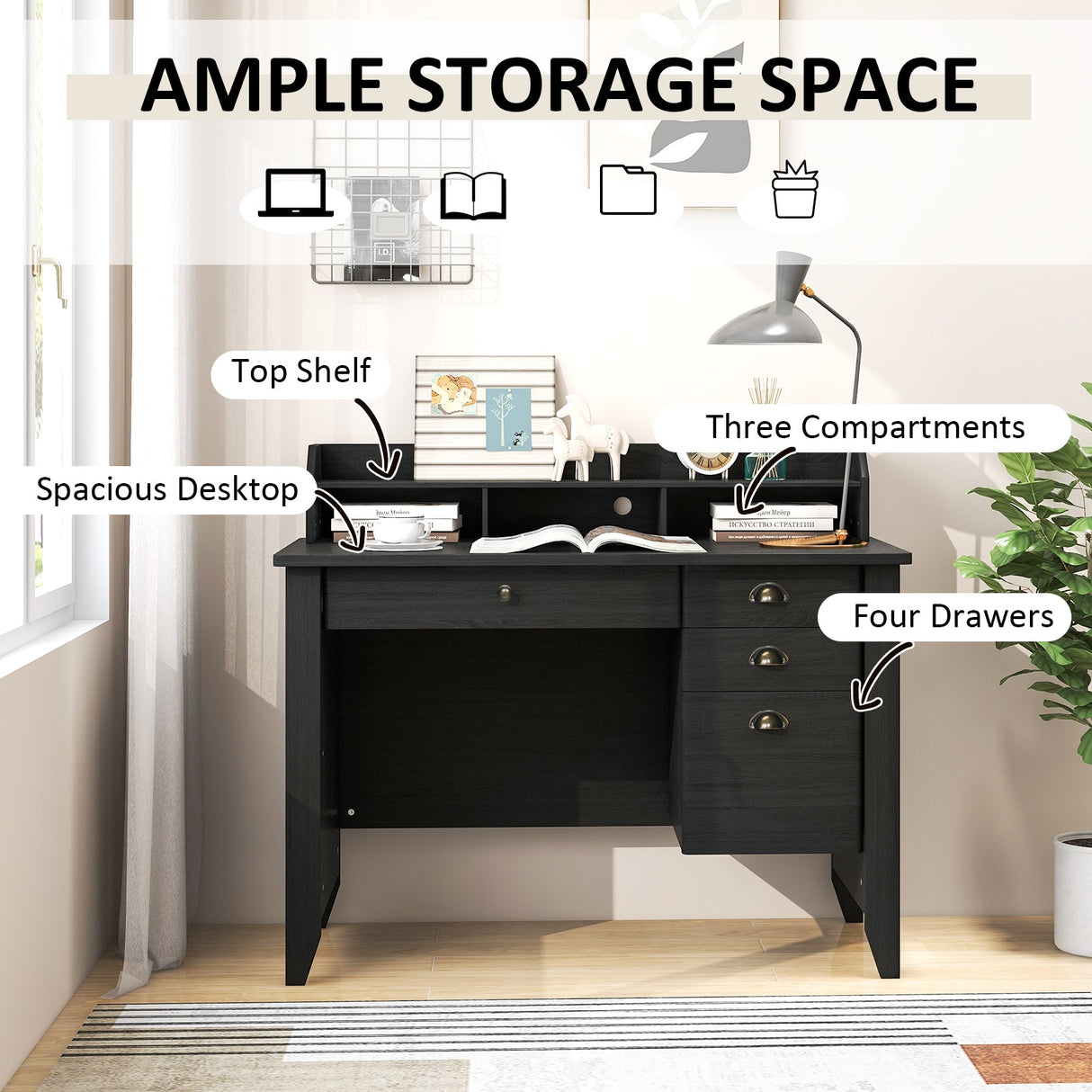 Escritorio de computadora, laptop y mesa de trabajo