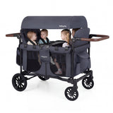 Cochecito de paseo para 4 niños, plegable, de 4 asientos, de empuje y arrastre para niños pequeños