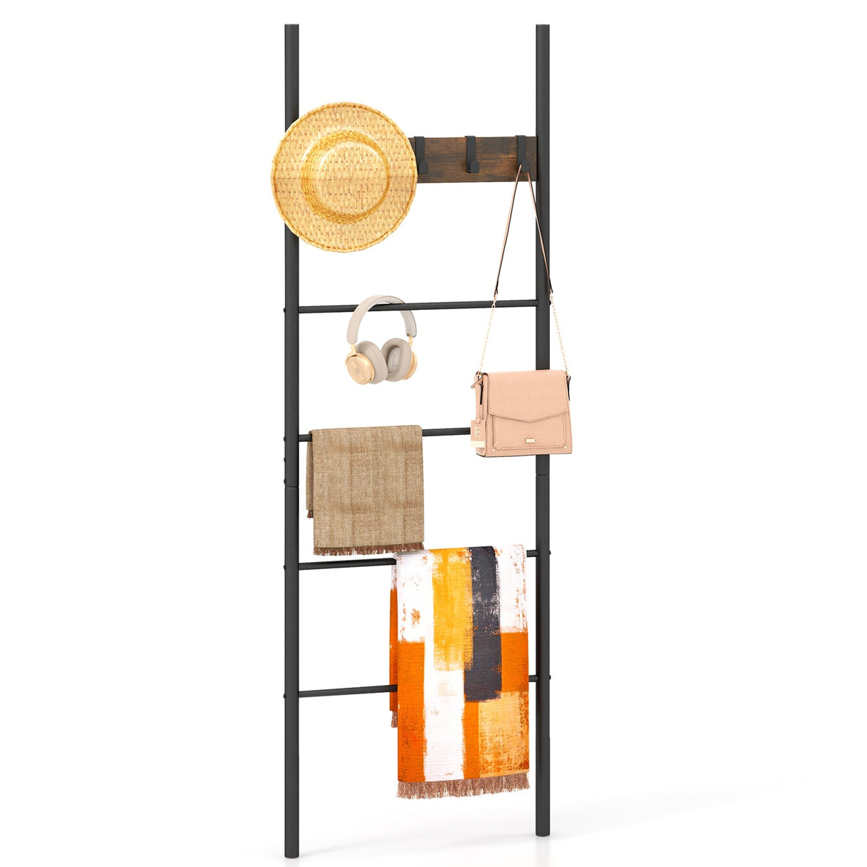 Soporte decorativo para mantas con 5 ganchos extraíbles, para apoyar en la pared