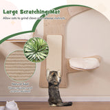 Wall-Mounted Cat Tower with Hammock Platforms and Sisal Scratching Mat-Natural
