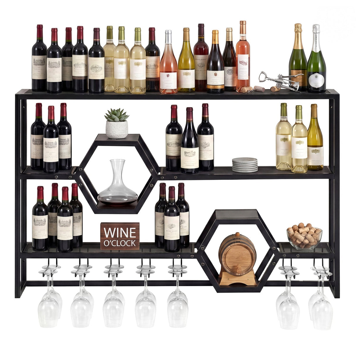 Botellero de pared de 47" con estantes flotantes grandes