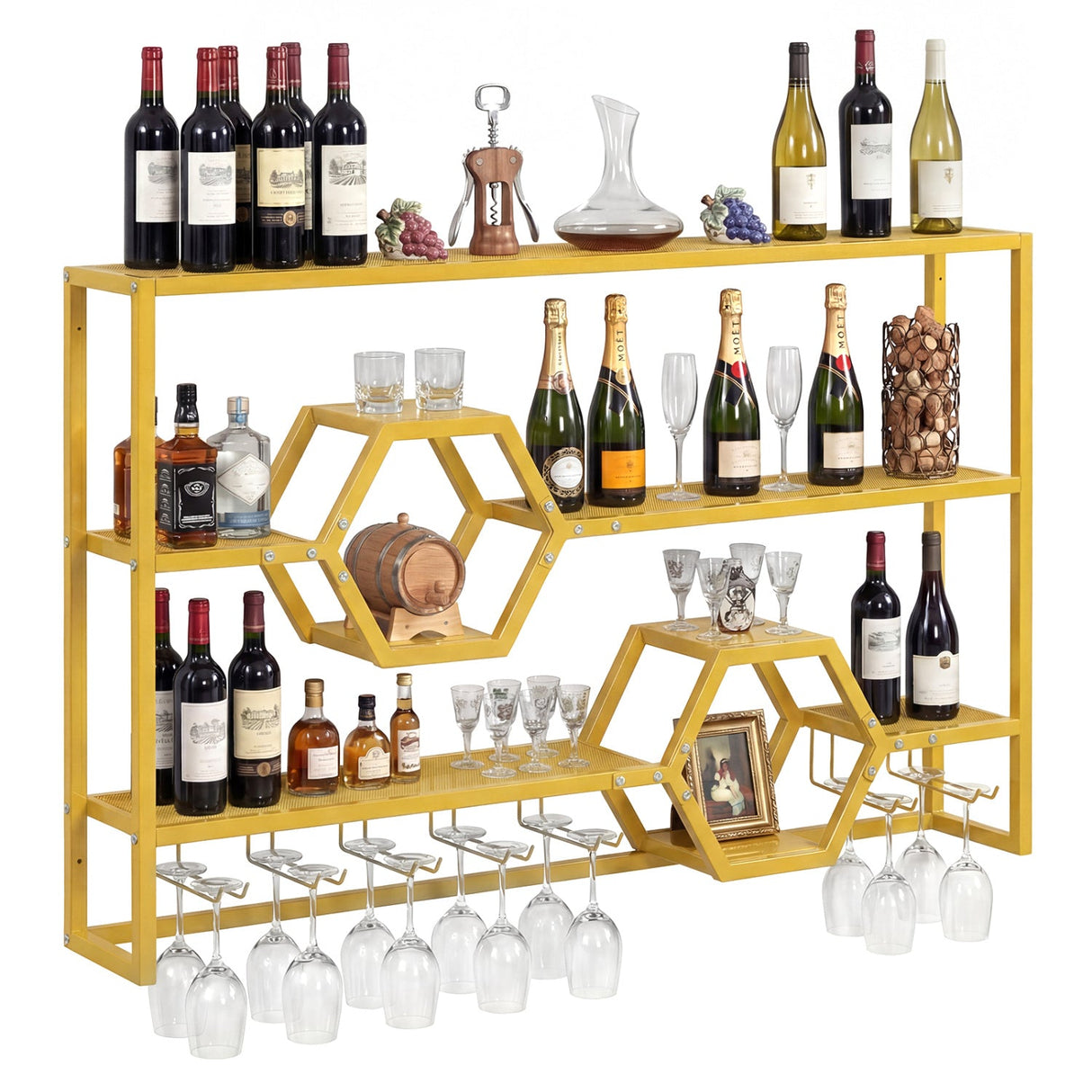 Botellero de pared de 47" con estantes flotantes grandes