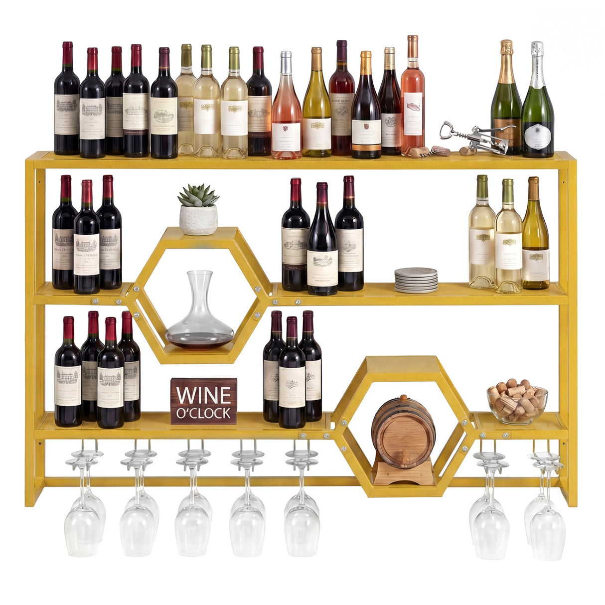 Botellero de pared de 47" con estantes flotantes grandes