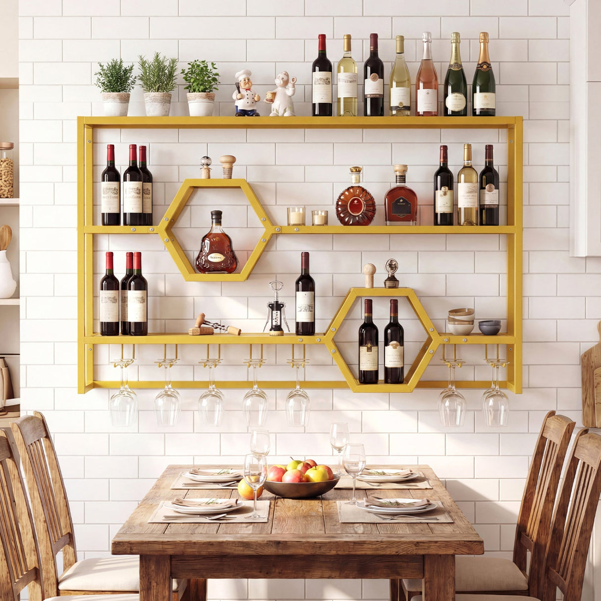 Botellero de pared de 47" con estantes flotantes grandes