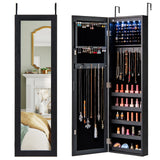 Wall or Door Mounted Jewelry Cabinet with Full-Length Mirror and LED Lights